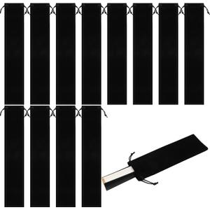 Windyun Folding Hand Fan Bags Long Velvet Bags with Drawstrings Black Hand Fan Pouch Gift Wrap Protector Clack Sleeves Holder for Line Dancing Wedding Travel Party Favors(12 Pcs,9.65 x 3.15 Inch)