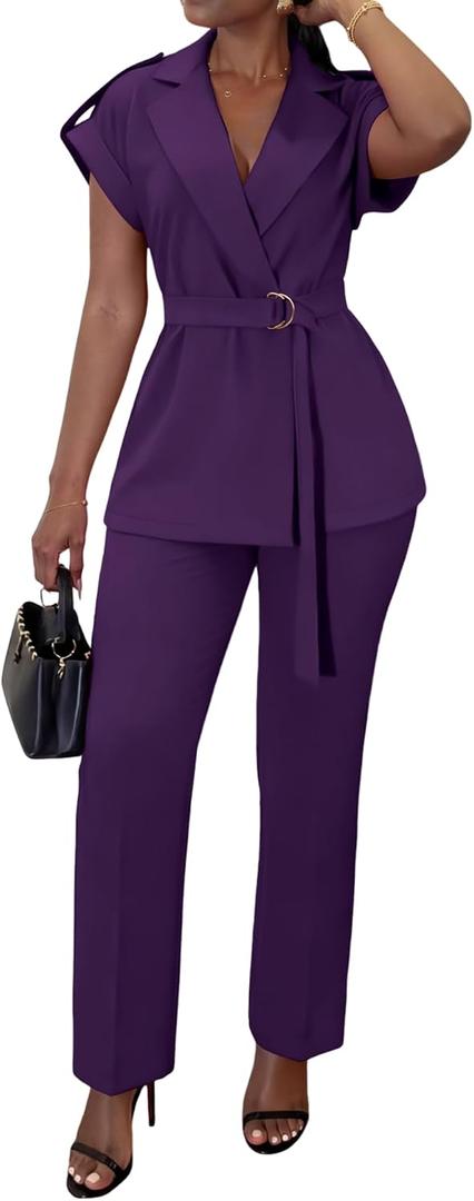 Salimdy Women's 2 Piece Pant Suits Business Casual Outfits Dressy Blazer Vest and Pencil Pants Work Set Large