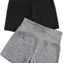 WDIRARA Women's 2 Pack High Waist Yoga Shorts Tummy Control Fitness Workout Running Biker Shorts (Gray, L)
