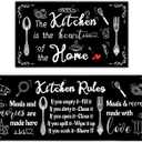 2 Piece Farmhouse Kitchen Rug Set, Black and White Style Theme Decor Kitchen Rugs, Non-Slip Absorbent Washable Floor Mats, Home Indoor Runner Carpet 17x30+17x47 Inches (1'5" x 3'11" (Rectangular), Black 1)
