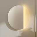 ONEWISH LED Wall Sconce, Dimmable Mirror Wall Lamp,16.93 inch Round Wall Lights for Bedroom with Memory Function, Wall Lamps for Living Room Entryway, Silver