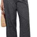 GRAPENT Womens Plus Size Pants Black Linen Pants Women Black and White Striped Cotton Pull on Women Linen Size 18 White Stripe X-Large US 16 to 18