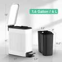 TIPGO Slim Bathroom Trash Can with Lid Soft Close, Step Pedal, 6 Liter / 1.6 Gallon Stainless Steel Trash Bin, Small Garbage Cans for Bedroom, Office, Kitchen (White)