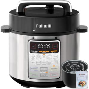 Fullwill Electric Pressure Cooker Uni 6qt, 9-in-1 Multi-Functional Slow Cooker, Rice Cooker, Yogurt Maker, Cake Maker, Saut Pan, Steamer, Food Warmer, Soup Maker (Silver)