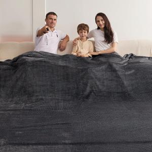 Oversized King Fleece Blanket 120x120 Inches, Seamless Soft Cozy 3D Jacquard Flannel Blanket 10'x10' Extra Large for Bed, Sofa, Couch, Travel & Camping, California King Throw, Dark Grey - Waffle