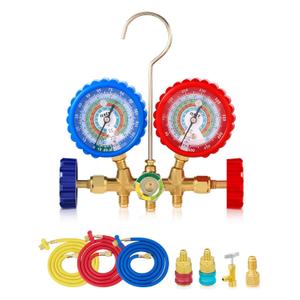 Orion Motor Tech AC Manifold Gauge Set for R12 R22 R502 R134a Refrigerant, 3 Way Automotive AC Gauge Set with Antishock Gauges Hoses Couplers & Adapter, Puncturing Can Tap Freon Recharge Kit for HVAC