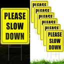 Thyle 6 Pcs Reflective Please Slow Down Signs for Neighborhoods with Metal Stake 17 x 13 Inch Double Sided Slow Down Sign for Street Lawn Children Playing Yard Road Visual Sign, Yellow