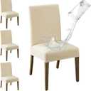 MOSAYT 100% Waterproof Dining Room Chair Covers Set of 4, Super Fit Stretch Jacquard Parson Chairs Slipcovers Removable Washable Chair Seat Protectors for Home, Kitchen, Banquet (Beige)