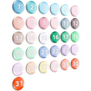 1-31 Magnetic Numbers Colored Glass Calendar Magnets for Whiteboard Dry Erase Board Fridge Schedule Refrigerator(Light Colors,0.98",Numbered)
