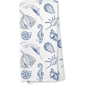 Giosve Blue Coastal Beach Kitchen Towels, Ocean Beach Hand Towels for Bathroom, Seahorse Seashell Decor Dish Tea Towels for Kitchen, Ocean Coastal Bathroom Decor, 16x24 Inch