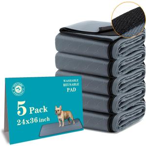 Bunlitent Washable Pee Pads 5 Pack, 24" x 36", Reusable Pee Pads for Dogs, Puppy Pads Washable with Quick Dry, Anti-Slip Dog Pee Pads, Whelping Pads, Dog Carpet