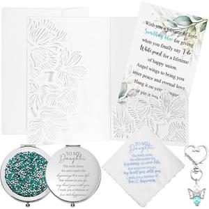 Unittype 5 Pcs Something Blue Gift for Bride Mother to Daughter Wedding Gifts, to My Daughter Handkerchief Blue Pearl Keychain Compact Mirror Charm Present Card for Bride Keepsake from Parents