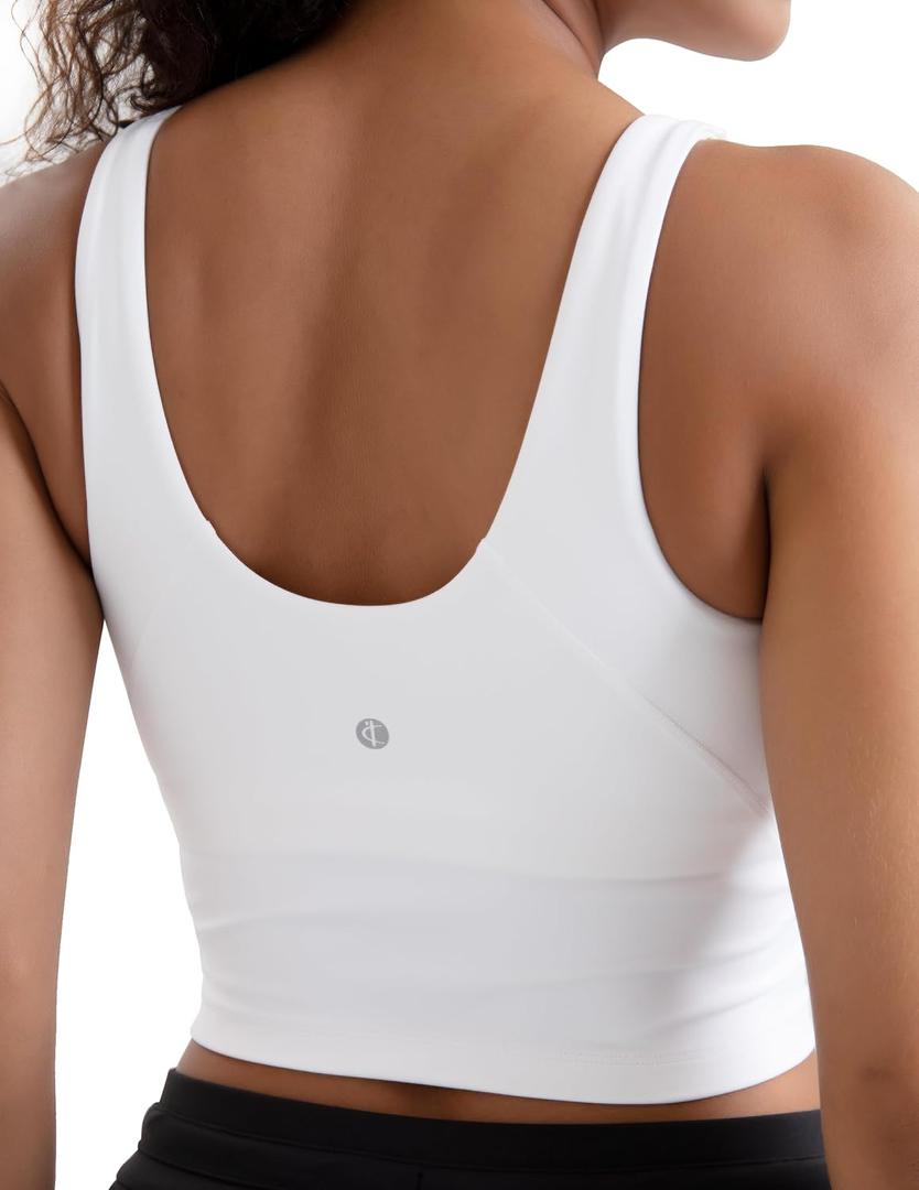 Colorfulkoala Dreamlux Womens Padded Sports Bra High Neck U-Back Yoga Running Workout Athletic Tank Top with Removable Cups (Small, White)