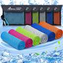 MENOLY 6 Pack Cooling Towels, 40"x12" Cooling Towels for Neck and Face with Breathable Carrying Bags,Soft Microfiber Instant Cooling Rags, Gym Workout Sweat Towel for Sports, Yoga, Camping, Running