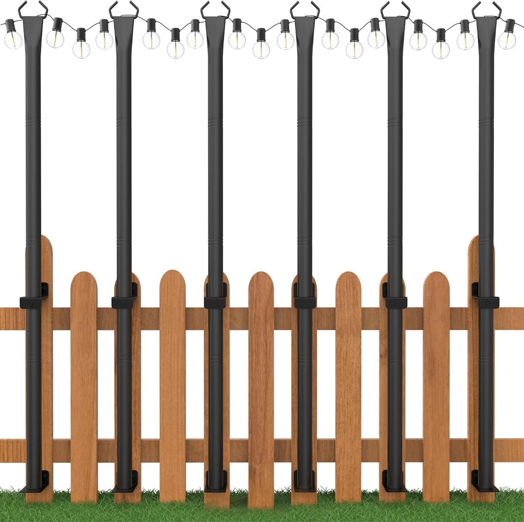 6 Pack String Light Poles, 5 Ft Light Poles for Outside, Thickened Metal Poles for Outdoor String Lights, Light Pole for Patio Deck Garden Backyard Wedding Party Decor