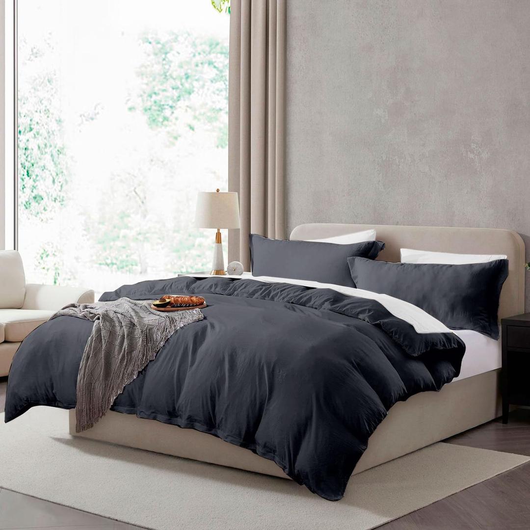 Hearth & Harbor King Duvet Cover Set - King Soft Prewashed Dark Grey Duvet Cover, 3 Piece Set with Zipper Closure, 1 Duvet Cover 104x90 inches and 2 Pillow Shams (08 - Dark Grey (No Comforter))
