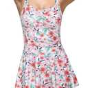 SHEKINI Women Retro One Piece Skirt Swimsuit Ruched Crossover Swimdress Bathing Suit (Small, Pink Broken Flower)