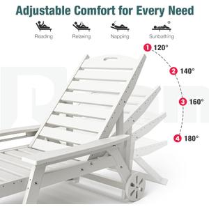 Pamapic 1 Piece 500 LBS Lounge Chair, Wide Armrest Oversized Chaise Lounge Chair with Wheel, All Weather 4 Positions Chaise Lounge with Cup Holder, Outdoor Lounge Chairs for Poolsdie, Patio, White