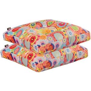 Makimoo 2-Pack Outdoor/Indoor Wicker Patio Seat Cushion Pad with Ties - Dining Chair Cushion, 17" x 17" (Multicolored Flowers)