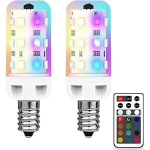 XRise E12 LED Bulb 2.5W Dimmable RGB+White Color Changing with Remote Control Equivalent 25W Halogen E12 Base LED Light Bulbs 6000K 250LM, No Flicker,2 Pack