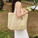 Large Straw Woven Bag for women, Straw Beach Tote Bag with Tassels, Boho Summer Shoulder Handbags for Vacation