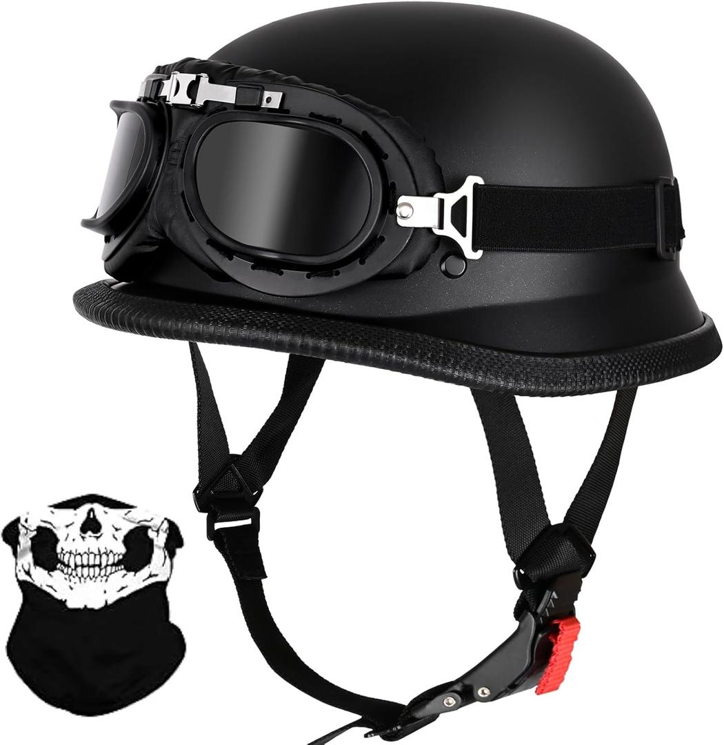 German Style Skull Cap Adult Men Women Half Shell Helmet, DOT Approved Retro Face Helmet for Cruiser Scooter Chopper, Large
