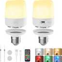 Minetom E26 Rechargeable Light Bulbs with Remote and Timer, Battery Backup Bulb with 12 Colors and Brightness Dimmable, 2300mAh 40W Equivalent LED Light Bulbs for Lamps Sconces Camping, 2 Pack