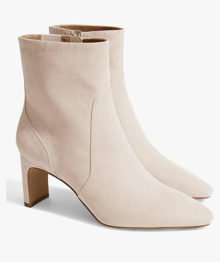 Coutgo Womens Chunky Low Heel Ankle Boots Square Pointed Toe Side Zipper Booties Faux Suede Fall Shoes