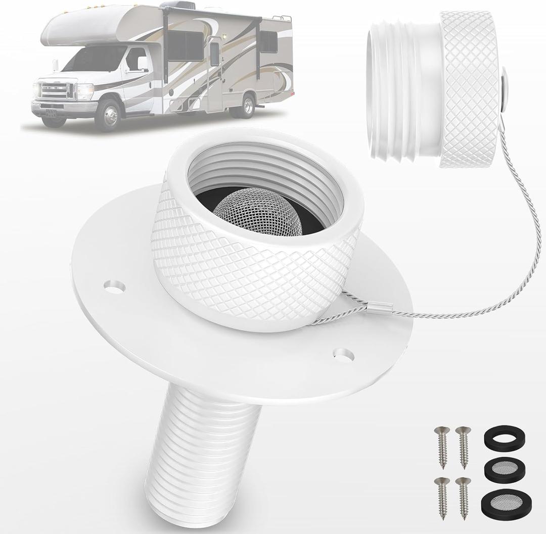All Metal RV City Water Inlet with Check Valve RV Water Inlet -rv Water Fill Inlet Leak Proof & Universal Fit for RV Camper Motorhome Trailer Marine -White