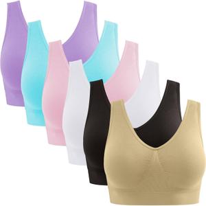 YADIFEN 3 Pack Womens Sports BrasWireless Comfortable Seamless Sleep Yoga Sports Bras for Women with Removable Pads (Small, Z-6p-back+beige+white+blue+pink+purple)