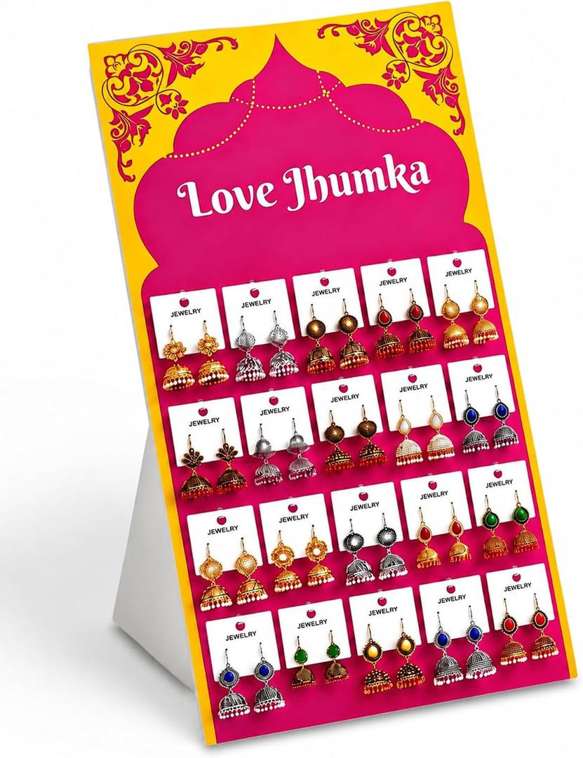 Indian Wedding Diwali Decor 33x16'' Jhumka Earring Display Stand, Rose Pink