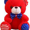 Gwxqybfe 12Inch America Teddy Bear Stuffed Animal with Bow, Stuffed Teddy Bear Plushie Toys Birthday Christmas Valentine's Day Gifts for Kid Boys Girls (Red)