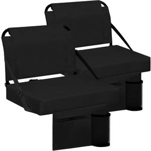 Stadium Seat for Bleachers with Back Support and Wide Padded Cushion Stadium Chair - Includes Shoulder Strap and Cup Holder (Black,2 Pack)
