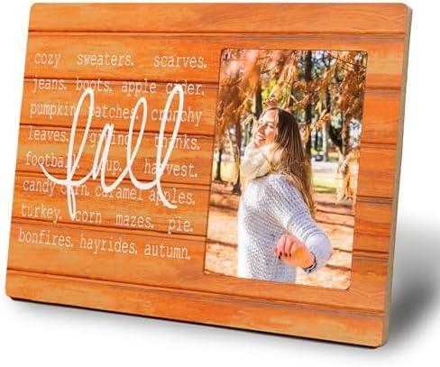 UNCDLV Fall Picture Frames 4x6 Fall Photo Frame, Orange Fall Sign Decor Thanksgiving Pumpkin Picture Frame Decorations for Shelf Bedroom Livingroom Table Desk Thanksgiving Gifts for Women