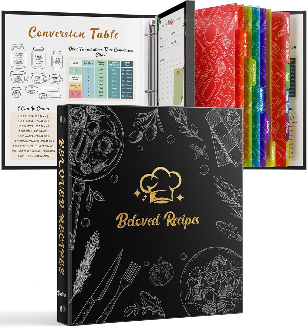 Recipe Binder 8.5"x11" 3 Ring Set, Waterproof Full Recipe Book Binder with Plastic Sleeves, Recipes, Dividers & Labels, Blank Recipe Card Book to Write in Your Own Recipe