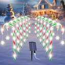 Candy Cane Lights Outdoor Pathway Christmas Decorations, 12 Pack Green Red White Solar Pathway Lights with 8 Modes Waterproof Timer for Christmas Outsides Walkway Porch Lawn Garden Yard Decoration