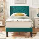 VECELO Twin Size Upholstered Platform Bed Frame with Fabric Headboard,Wooden Slats Support/No Box Spring Needed/Mattress Foundation,Dark Green