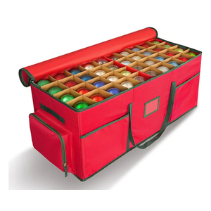 Christmas Ornament Storage Box -Up to 160 Holiday Ornaments with Adjustable Dividers & 6 Pockets Large Capacity Storage Container for Christmas Decorations Toys Gift Wrap Organizer
