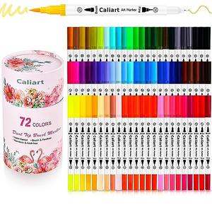 Caliart 72 Colors Double Tip Brush Pens Art Markers, Artist Fine & Brush Pen Coloring Markers for Adult Book Cards Drawing Craft Kit Teacher Office Supplies