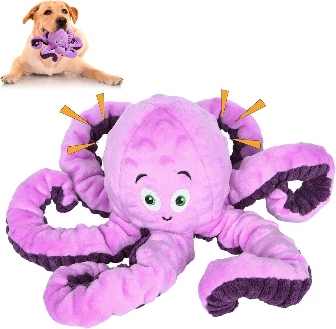 Dog Toys for Large Breed, Octopus Squeaky Funny Cute Interactive Medium & Small Dog Toys, Stuffed Plush Animals Puppy Toys, Dog Birthday for Dog Presents - Octopus (1 PCS, Purple)