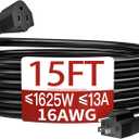 15 FT 13 Amps 1625 Watts 16/3 Outdoor Extension Cord Waterproof, Weatherproof & Flame Retardant Black 3 Prong Power Cord Outside for Lawn & Garden,125 VAC 16AWG SJTW, ETL Listed
