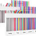 2 Pack 9.5 Large Acrylic Straw Holder for Cabinet Door with Detachable Ultra Sticky Adhesive Squares and Stickers, 2026 Reusable Straws Organizer Storage Dispenser for Kitchen Counter Cupboard