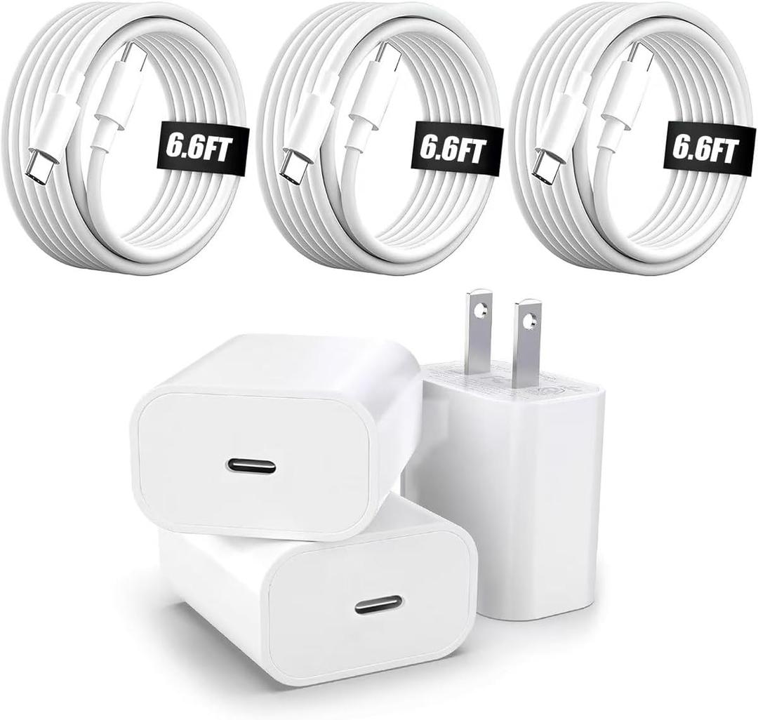 20W Wall Fast Charger with 6.6FT Cable [MFi Certified],Compatible with iPhone 17/16/15/Pro/Pro Max/Plus,ipad 10,mini 6,Air 4/5/6,Pro(After 2018) and Other tpc Devices (3-Pack)