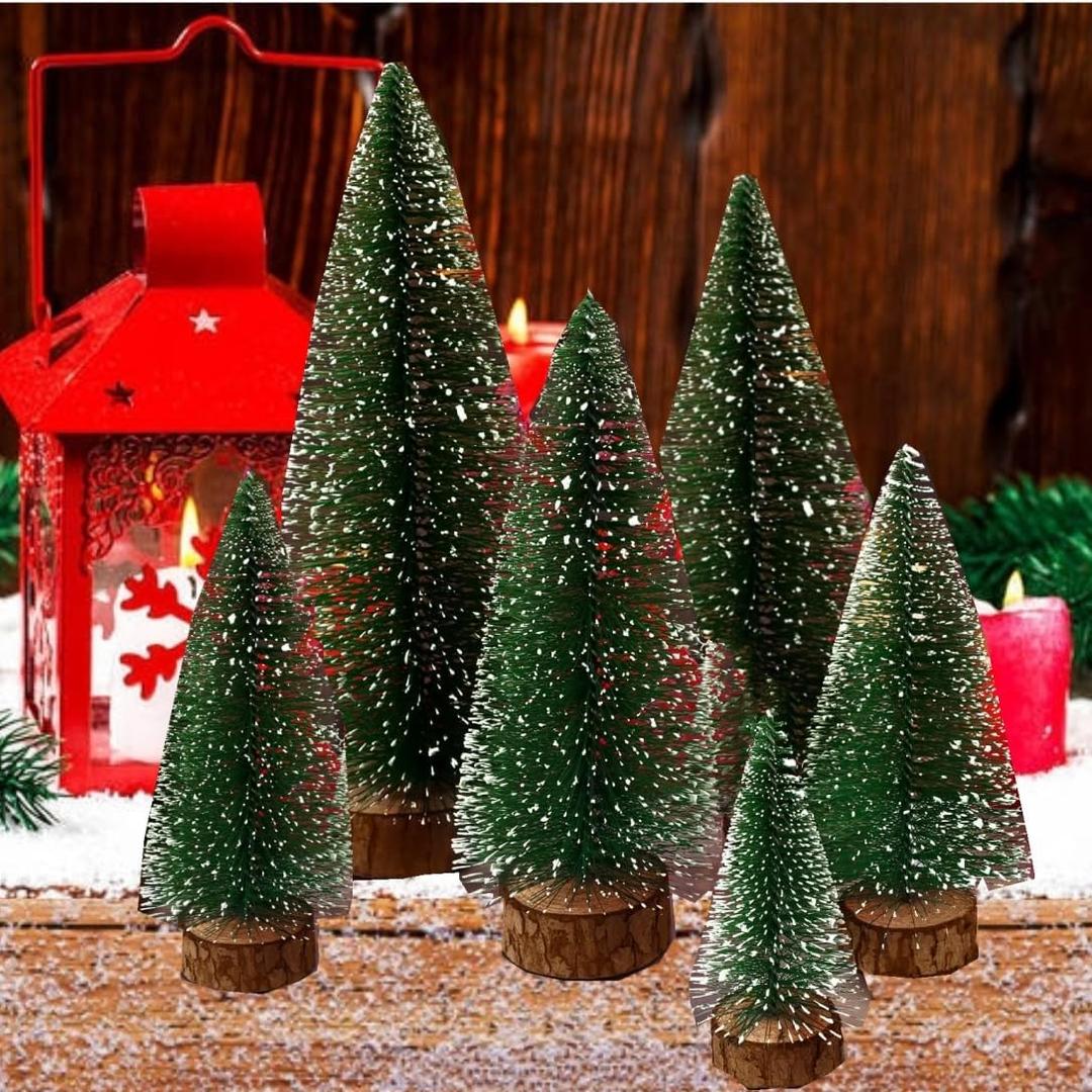 Small Christmas Trees, 6pcs Mini Christmas Tree, Artificial Bottle Brush Christmas Trees, Mini Pine Tree Tabletop Decor with Wooden Bases for Home Table Xmas Decorations