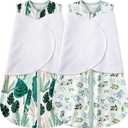 Newborn Sleep Sack Baby Swaddle,0-3 Months,3-Way Adjustable Wearable Blanket,100% Rayon Cotton Swaddling Sleeping Bag，TOG 0.5（Banana&Leaf）