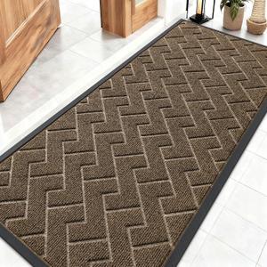 OLANLY Front Door Mat Indoor Outdoor Entrance, Waterproof All-Season, All-Weather Doormat, Sturdy Natural Rubber, Low Profile, Easy Clean Patio Porch Entryway Mat, Herringbone Brick (Brown, 59x23)