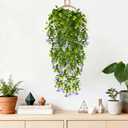 2 PACK RAINFLOW Artificial Hanging Flowers for Outdoors - Small UV Resistant Hanging Morning Glories with Eucalyptus Leaves, Artificial Eucalyptus Plant for Home Balcony Wedding Indoor Outdoor Patio Decor