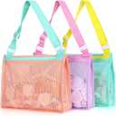Tagitary Beach Toy Mesh Beach Bag Kids Shell Collecting Bag Beach Sand Toy Shells Beach Toys Swimming Accessories for Boys and Girls(Only Bags,A Set of 3)