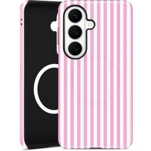 Compatible with MagSafe Striped Phone Case for Samsung Galaxy A15 5G, Cute Aesthetic Striped Magnetic Soft TPU and Hard PC Protective Phone Cover for Women Girls - Pink
