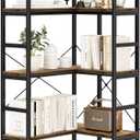 NUMENN 5 Tier Corner Bookshelf, Wood and Metal Bookcase Storage Shelf, 26.97'' x 22.64'' x 65.7'' Tall Corner Cabinet for Living Room, Bedroom, Home Office and Kitchen, Vintage Brown